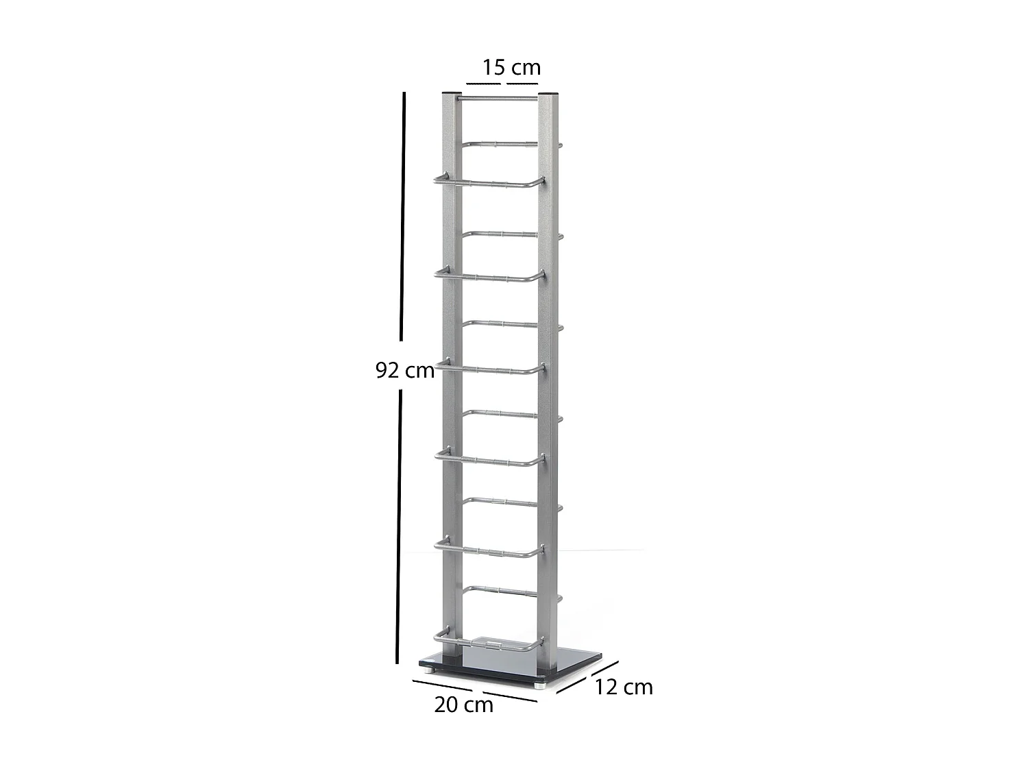 CD STÄNDER  LOUNGE TOWER 92 Aluminium / Glas, für 85 CDs silberfarben