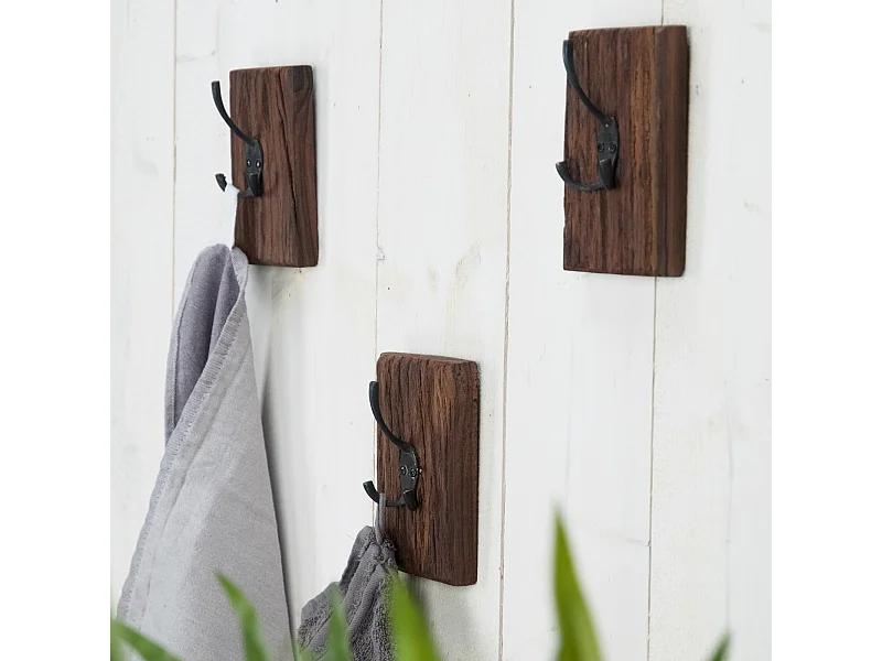 PORTE-MANTEAU Tableau Bois massif, double crochet marron