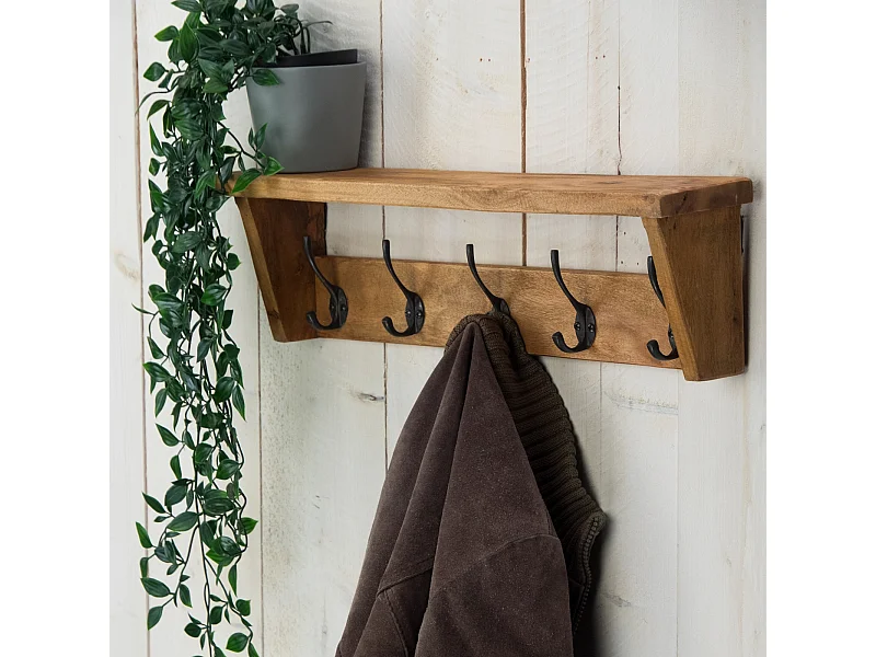 WANDGARDEROBE Gerda 50 Massivholz, mit 5 Haken und Ablage naturfarben