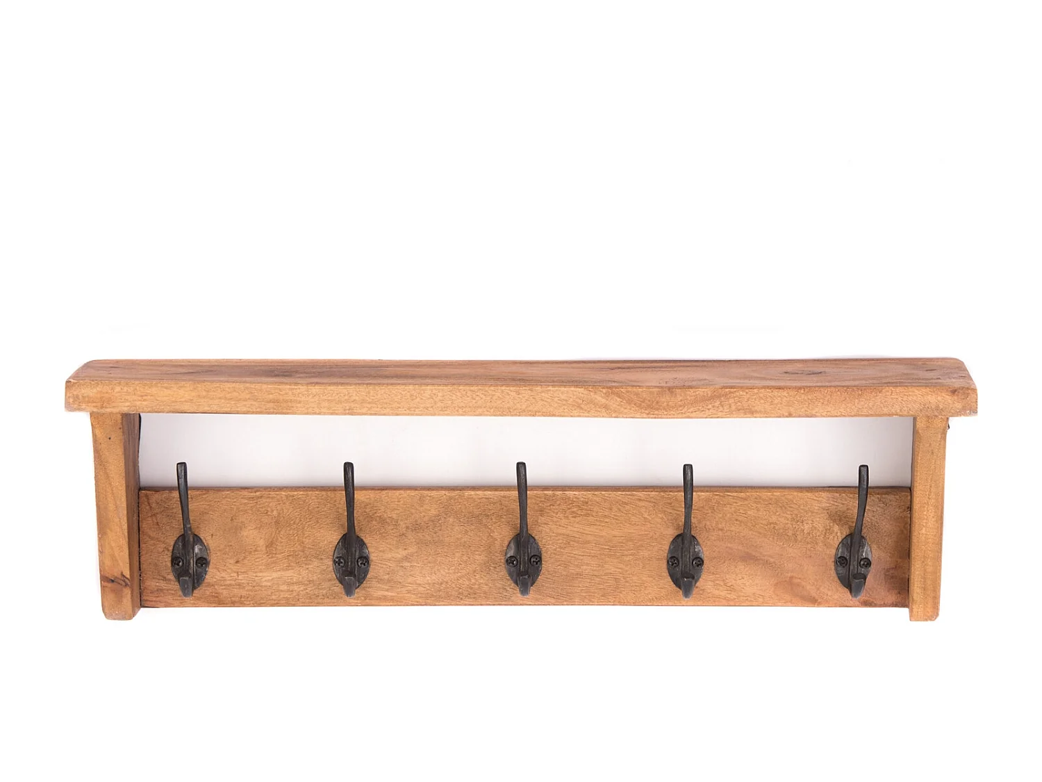 PORTE-MANTEAU MURAL Gerda 50 Bois massif, avec 5 crochets et étagère couleurs naturelles