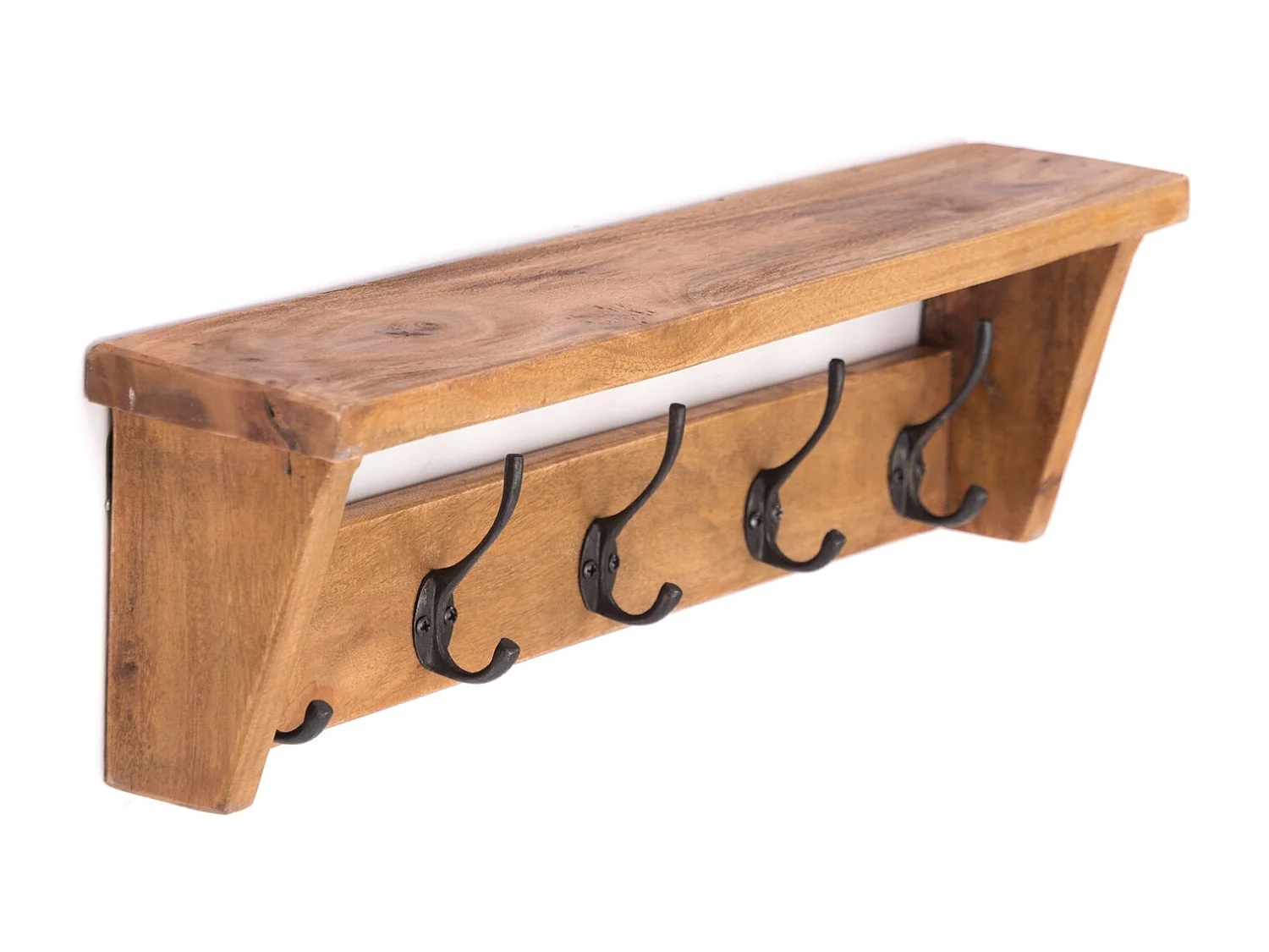 PORTE-MANTEAU MURAL Gerda 50 Bois massif, avec 5 crochets et étagère couleurs naturelles