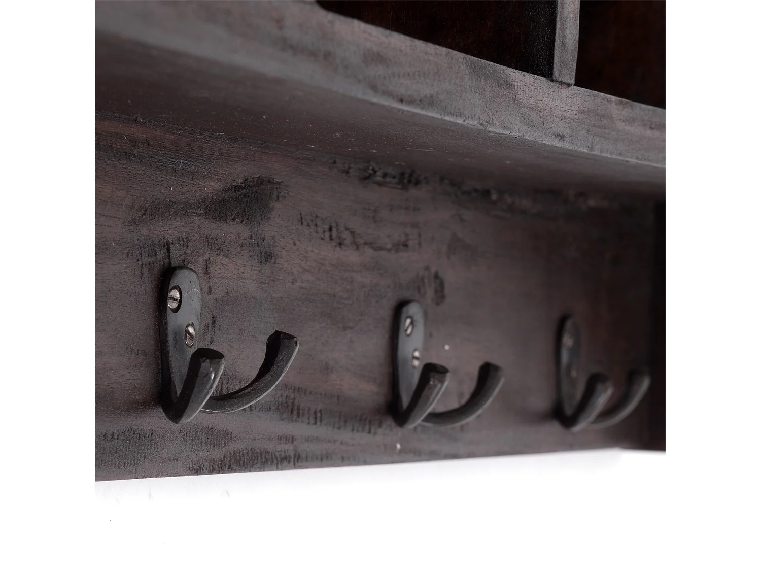 PORTE-MANTEAU MURAL VINTAGE 70 Bois de recyclage massif, 4 crochets doubles, 4 compartiments, étagère 03 dunkelbraun