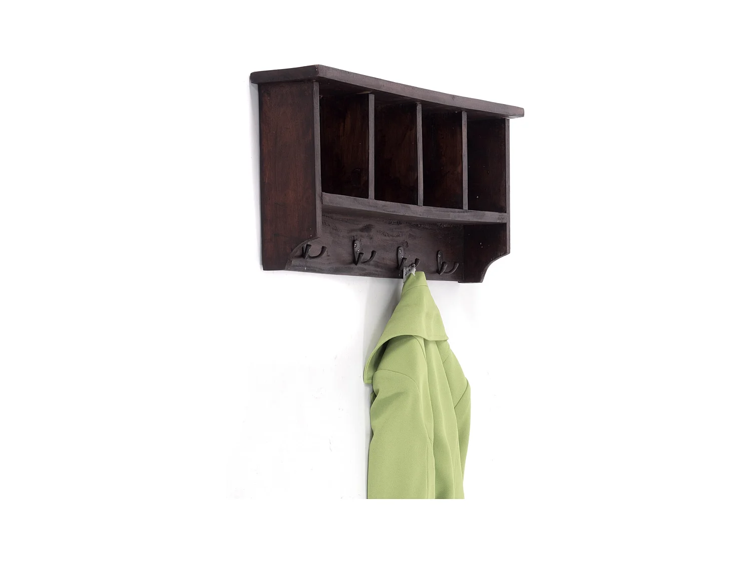 WANDGARDEROBE VINTAGE 70 Recyclingholz massiv, 4 Doppelhaken, 4 Fächer, Ablage 03 dunkelbraun