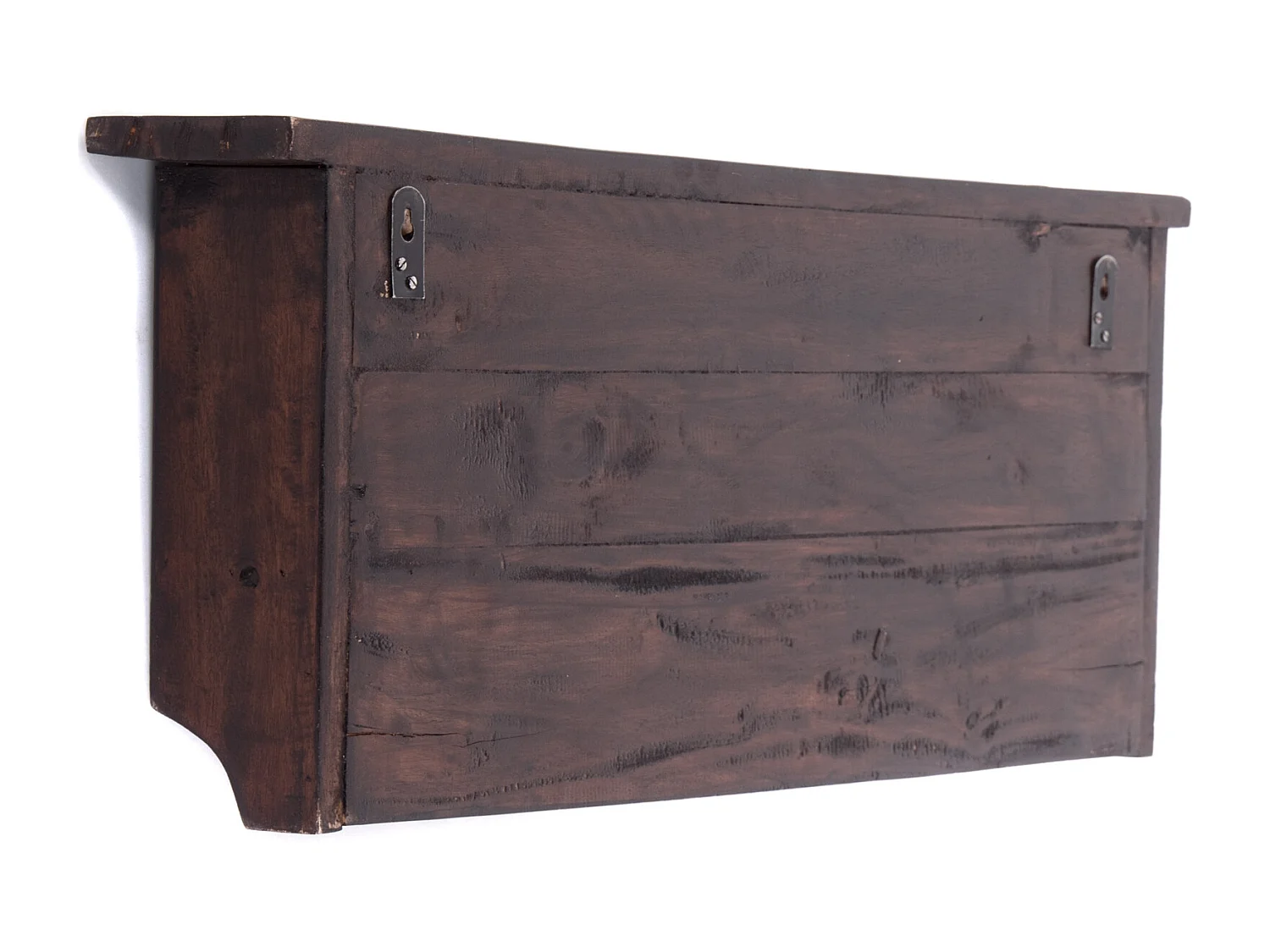 PORTE-MANTEAU MURAL VINTAGE 70 Bois de recyclage massif, 4 crochets doubles, 4 compartiments, étagère 03 dunkelbraun