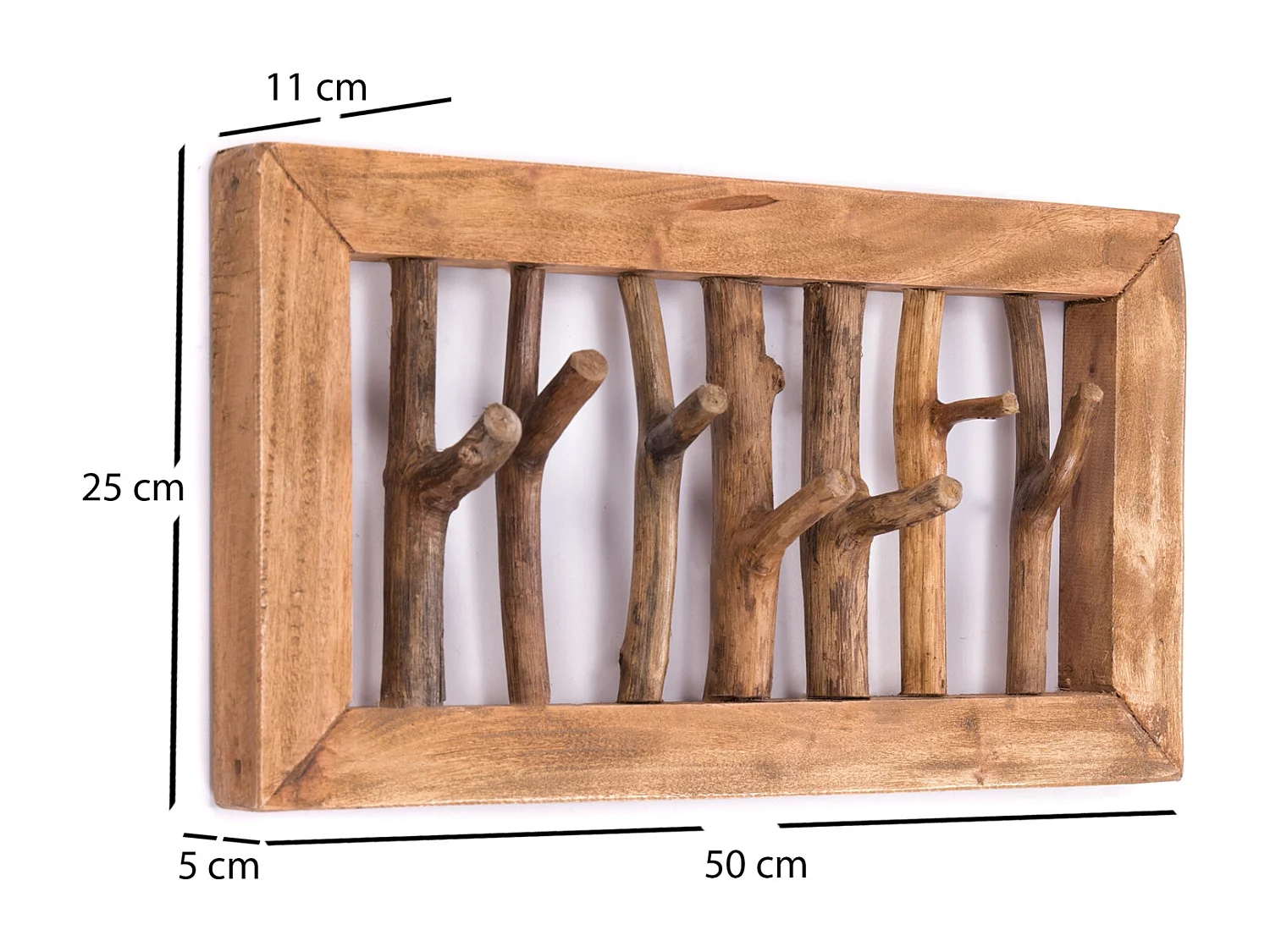 PORTE-MANTEAU MURAL Leonor 50 Bois massif en acajou, 7 crochets couleurs naturelles