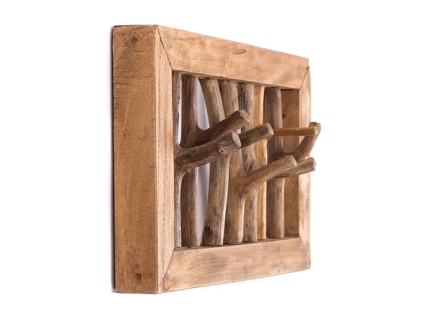 PORTE-MANTEAU MURAL Leonor 50 Bois massif en acajou, 7 crochets couleurs naturelles