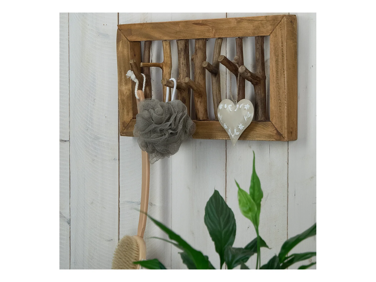 PORTE-MANTEAU MURAL Leonor 50 Bois massif en acajou, 7 crochets couleurs naturelles