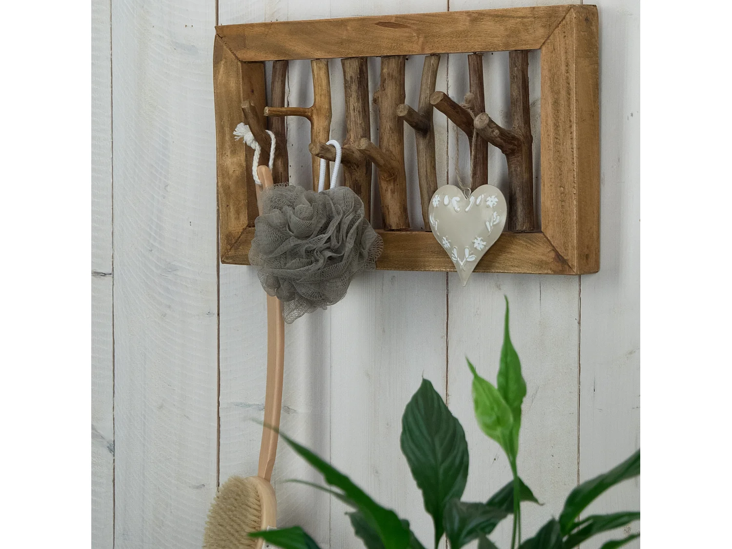 PORTE-MANTEAU MURAL Leonor 50 Bois massif en acajou, 7 crochets couleurs naturelles