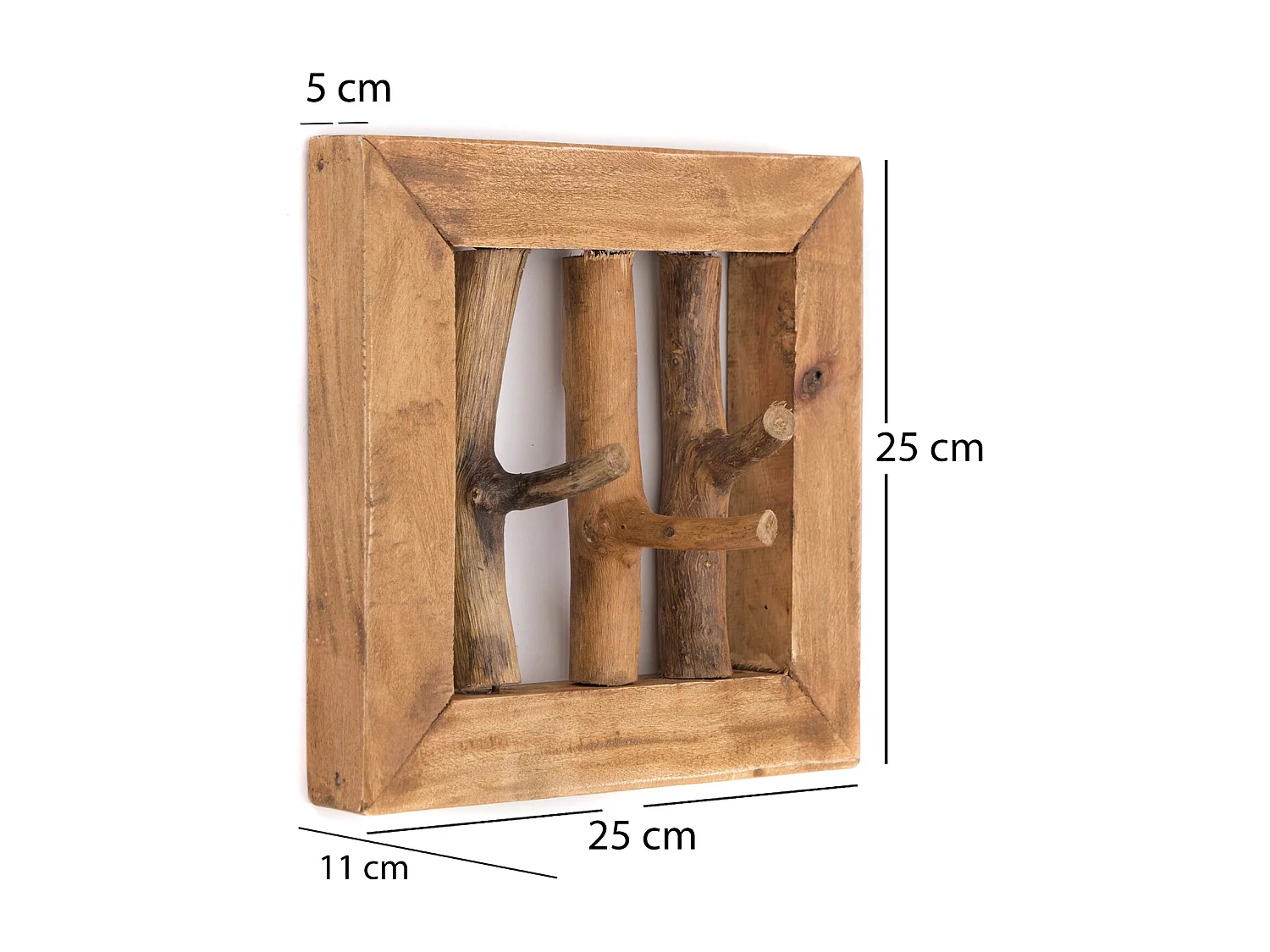 PORTE-MANTEAU MURAL Leonor 25 Bois massif en acajou, 3 crochets couleurs naturelles