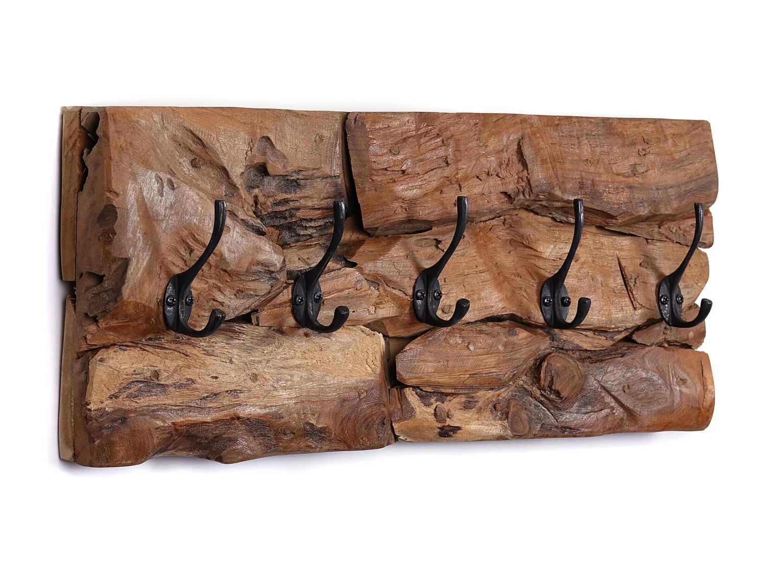 PORTE-MANTEAU MURAL Mara 50 5 crochets, bois flotté couleurs naturelles