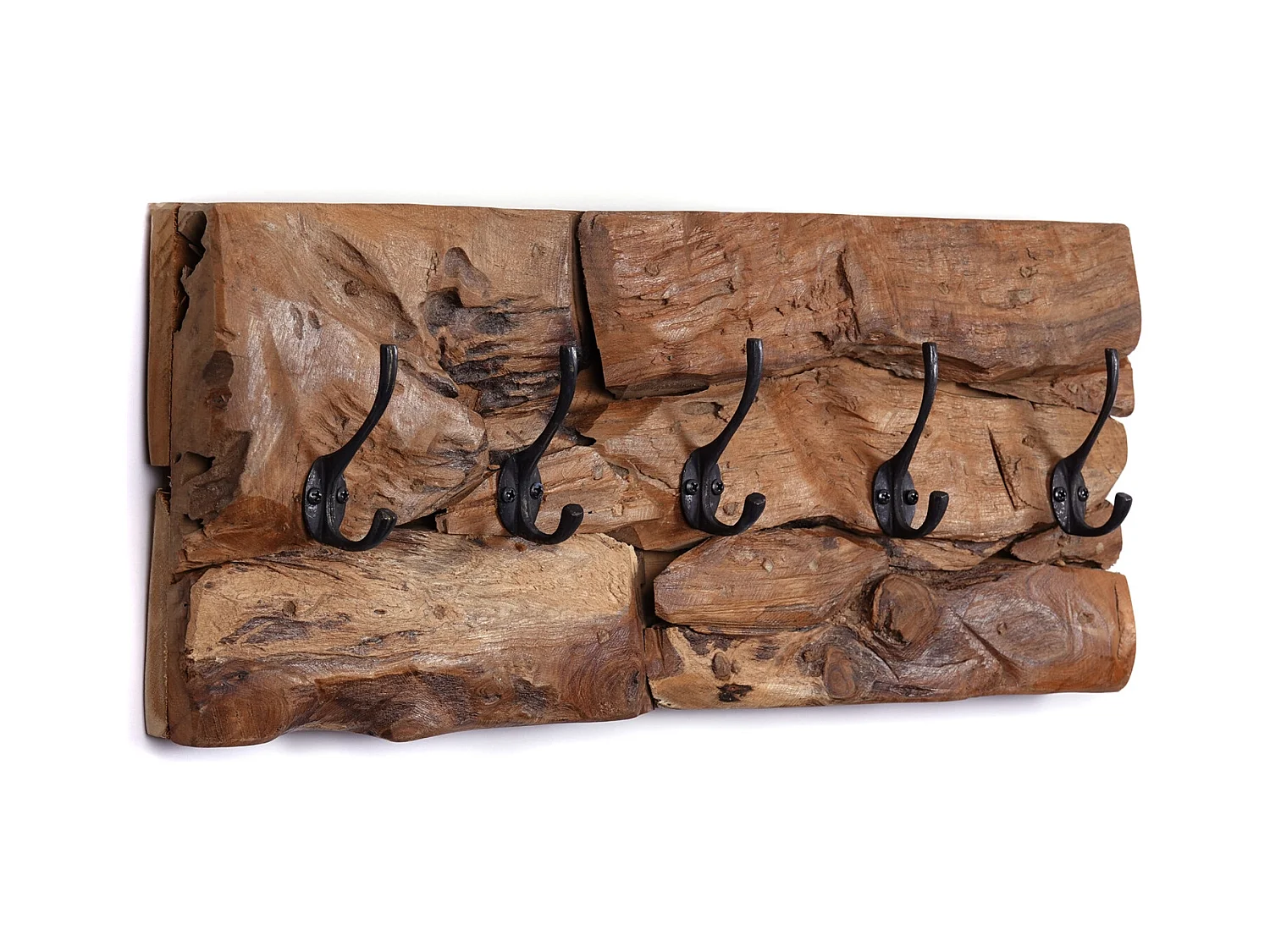 PORTE-MANTEAU MURAL Mara 50 5 crochets, bois flotté couleurs naturelles