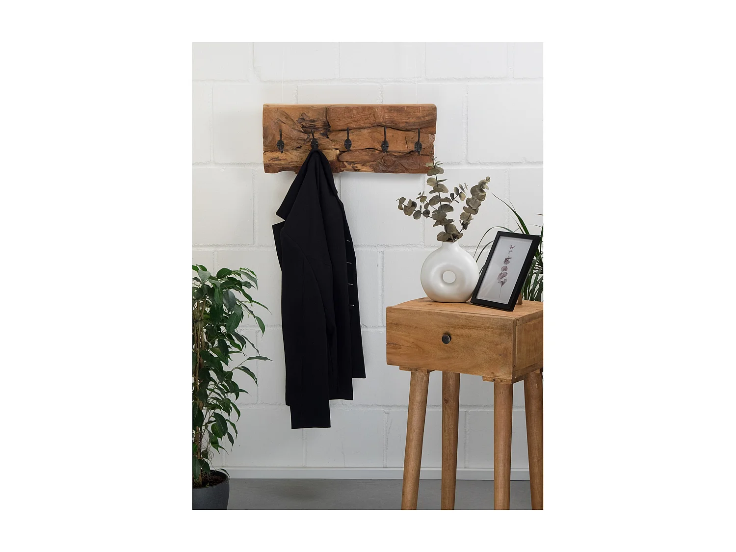 PORTE-MANTEAU MURAL Mara 50 5 crochets, bois flotté couleurs naturelles