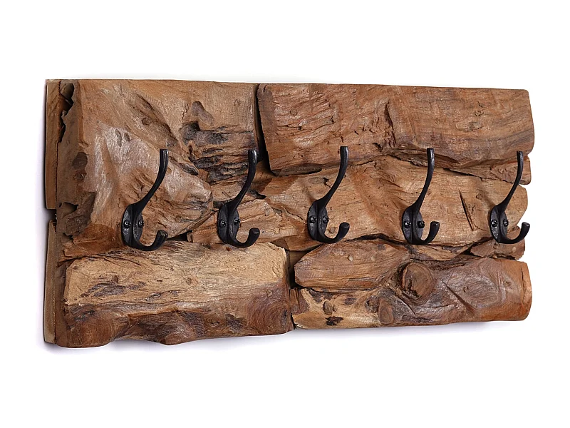 PORTE-MANTEAU MURAL Mara 50 5 crochets, bois flotté couleurs naturelles