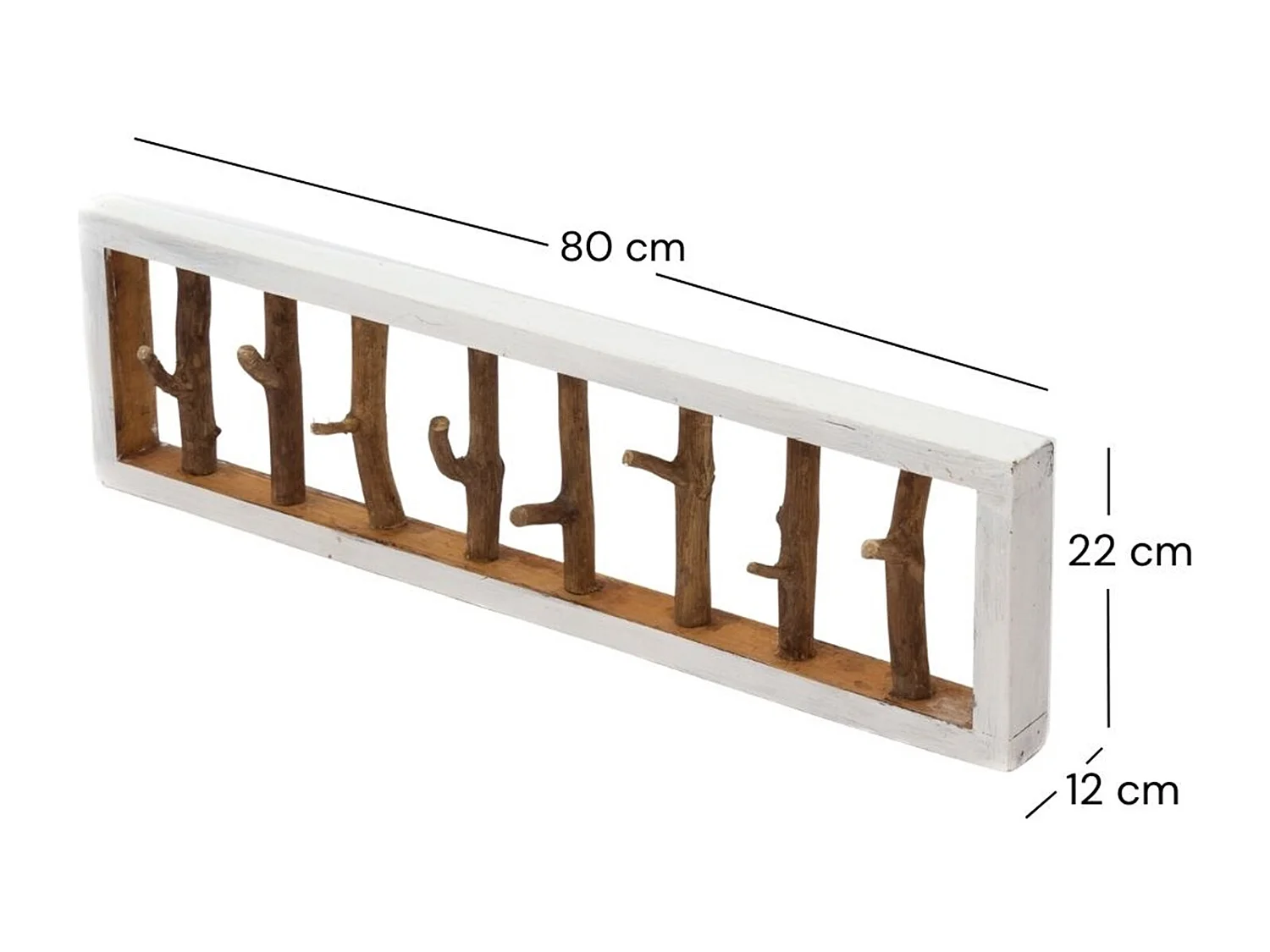 PORTE-MANTEAU MURAL TREIBHOLZ UNIKAT 80 Bois de recyclage massif, 8 patères 05 weiß-natur