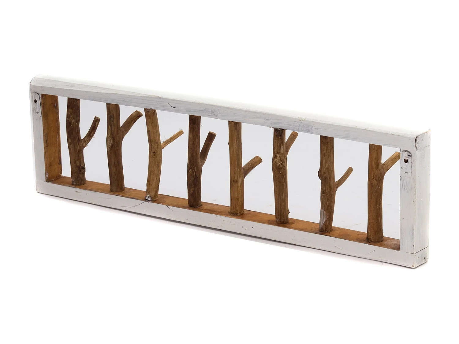 PORTE-MANTEAU MURAL TREIBHOLZ UNIKAT 80 Bois de recyclage massif, 8 patères 05 weiß-natur