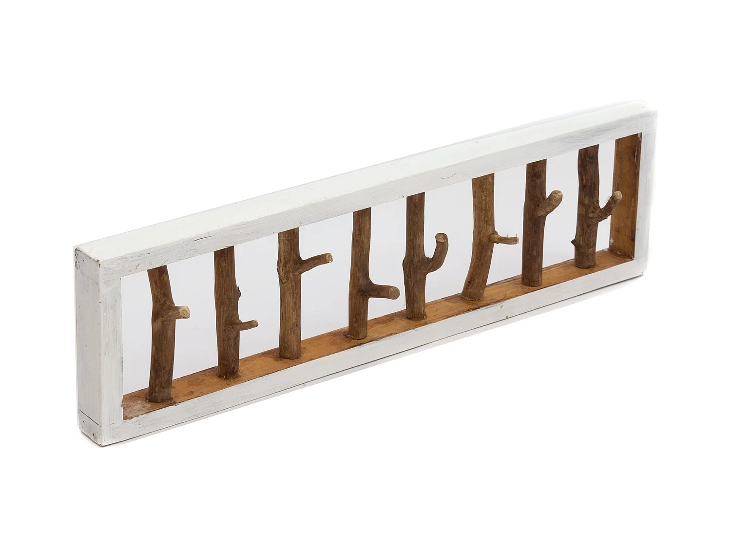 WANDGARDEROBE TREIBHOLZ UNIKAT 80 Recyclingholz massiv, 8 Haken 05 weiß-natur