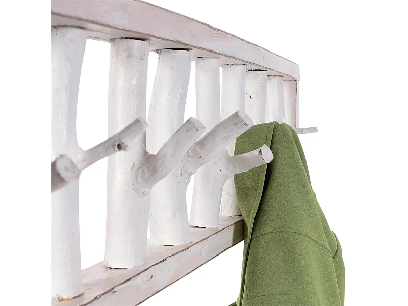 PORTE-MANTEAU MURAL TREIBHOLZ UNIKAT 80 Bois de recyclage massif, 8 patères 06 weiß-landhaus