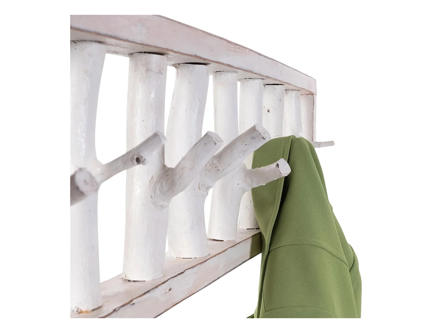 WANDGARDEROBE TREIBHOLZ UNIKAT 80 Recyclingholz massiv, 8 Haken 06 weiß-landhaus