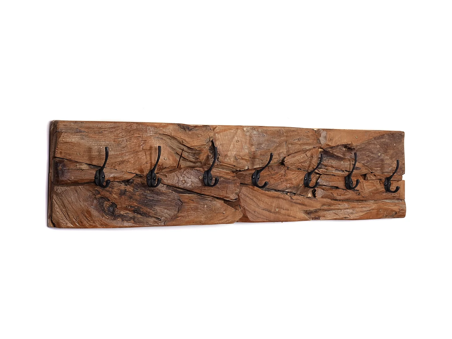 PORTE-MANTEAU MURAL Mina 90 7 crochets, bois flotté couleurs naturelles