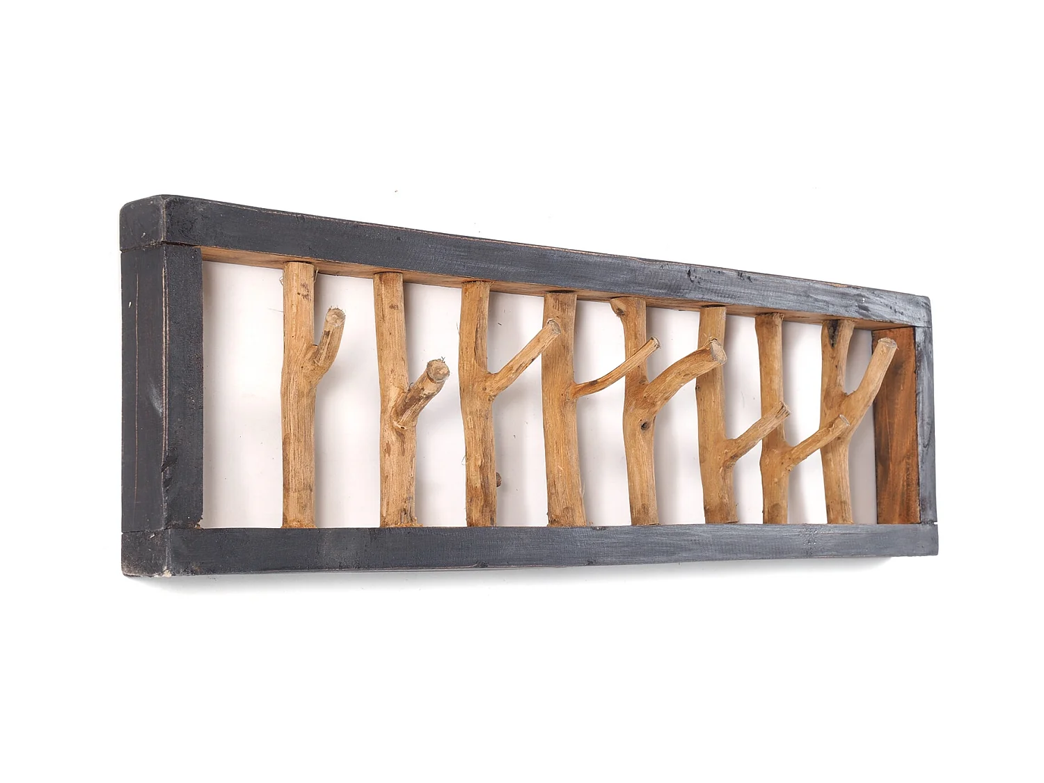 WANDGARDEROBE TREIBHOLZ UNIKAT 80 Recyclingholz massiv, 8 Haken 04 schwarz-natur