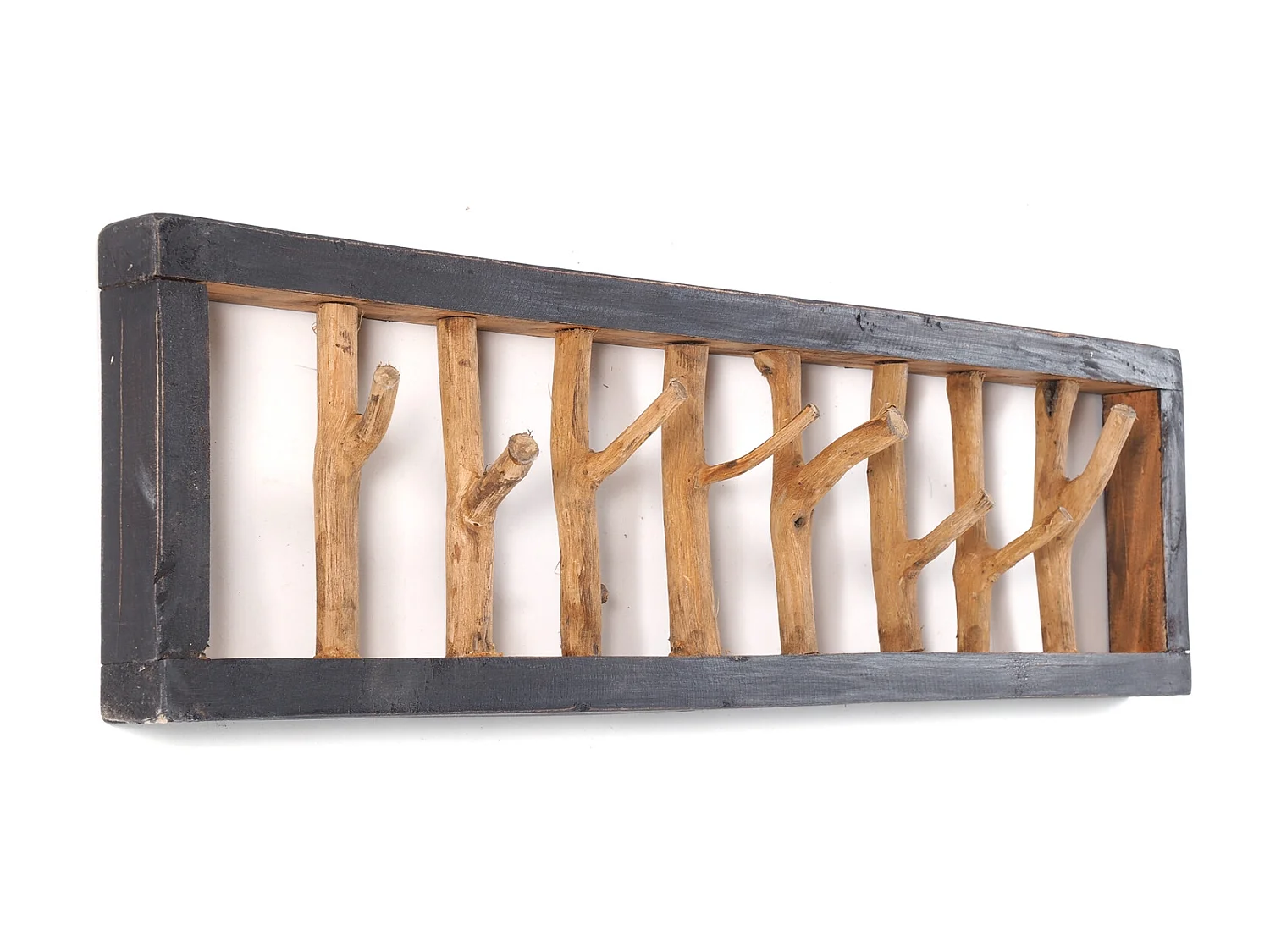 PORTE-MANTEAU MURAL TREIBHOLZ UNIKAT 80 Bois de recyclage massif, 8 patères 04 schwarz-natur