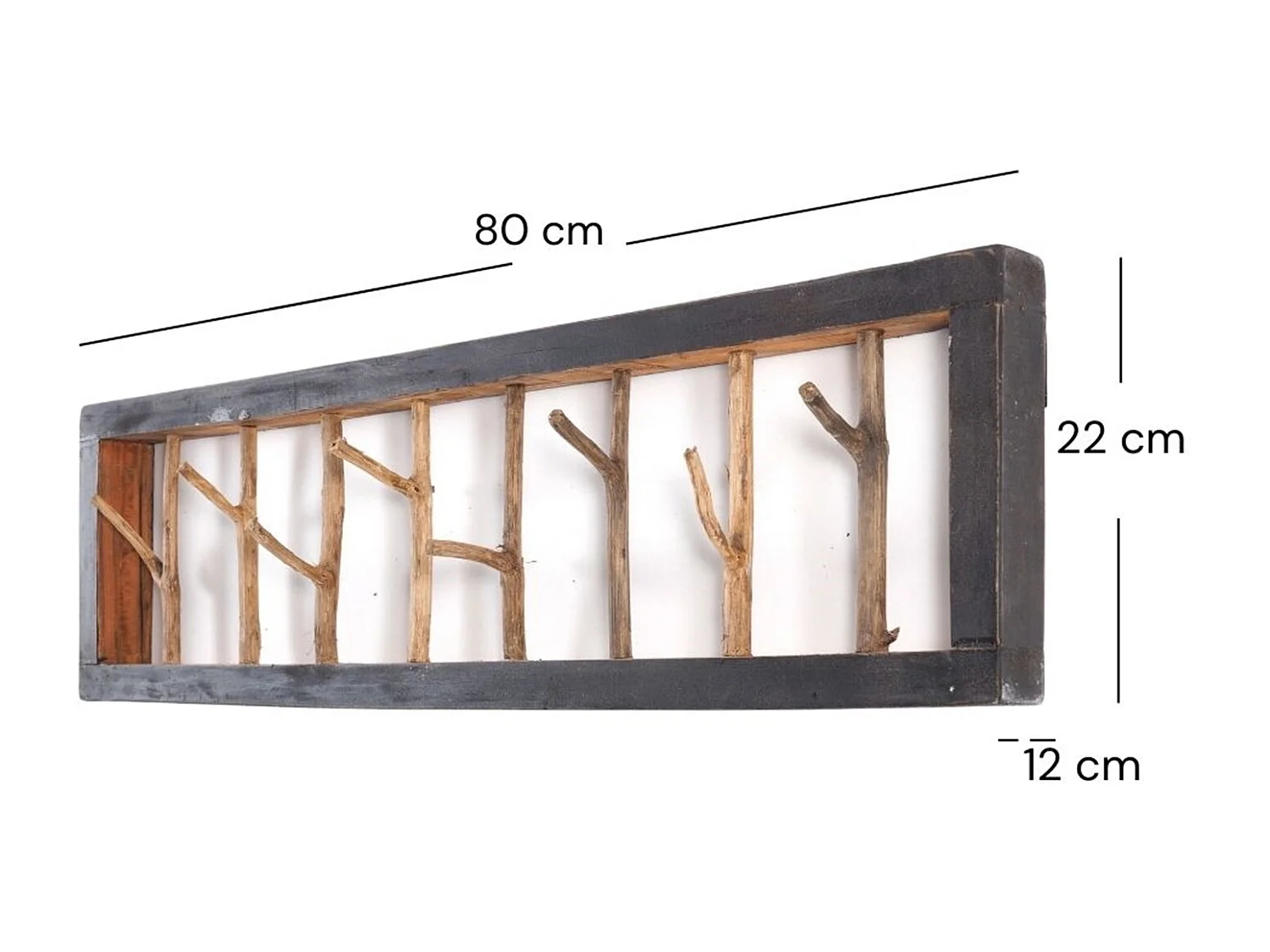 PORTE-MANTEAU MURAL TREIBHOLZ UNIKAT 80 Bois de recyclage massif, 8 patères 04 schwarz-natur