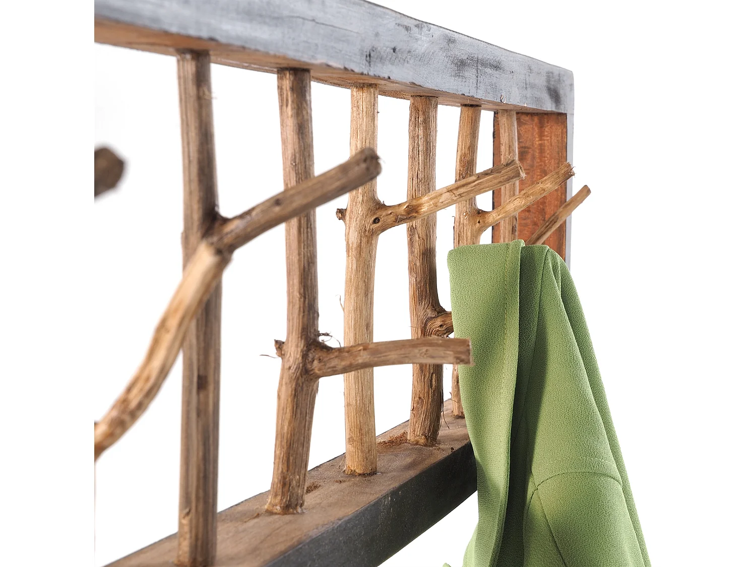 PORTE-MANTEAU MURAL TREIBHOLZ UNIKAT 80 Bois de recyclage massif, 8 patères 04 schwarz-natur