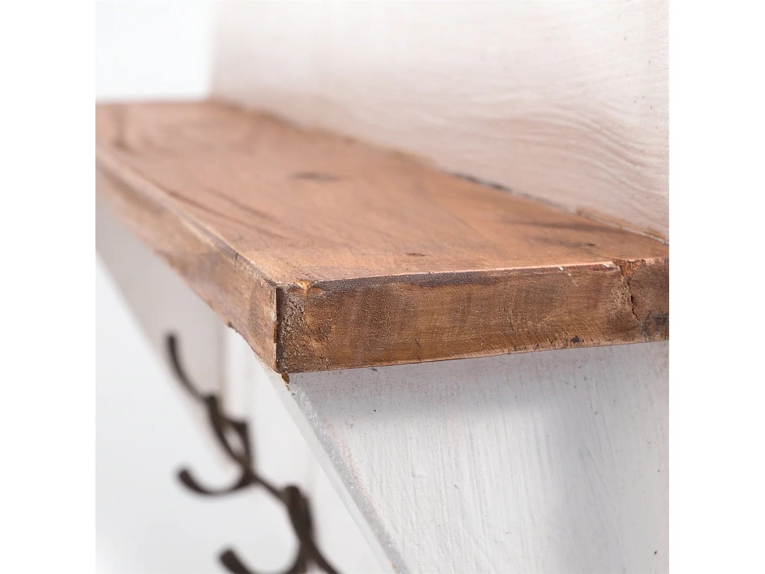 PORTE-MANTEAU MURAL VINTAGE Bois de recyclage, avec étagère, 8 crochets 06 weiß-landhaus