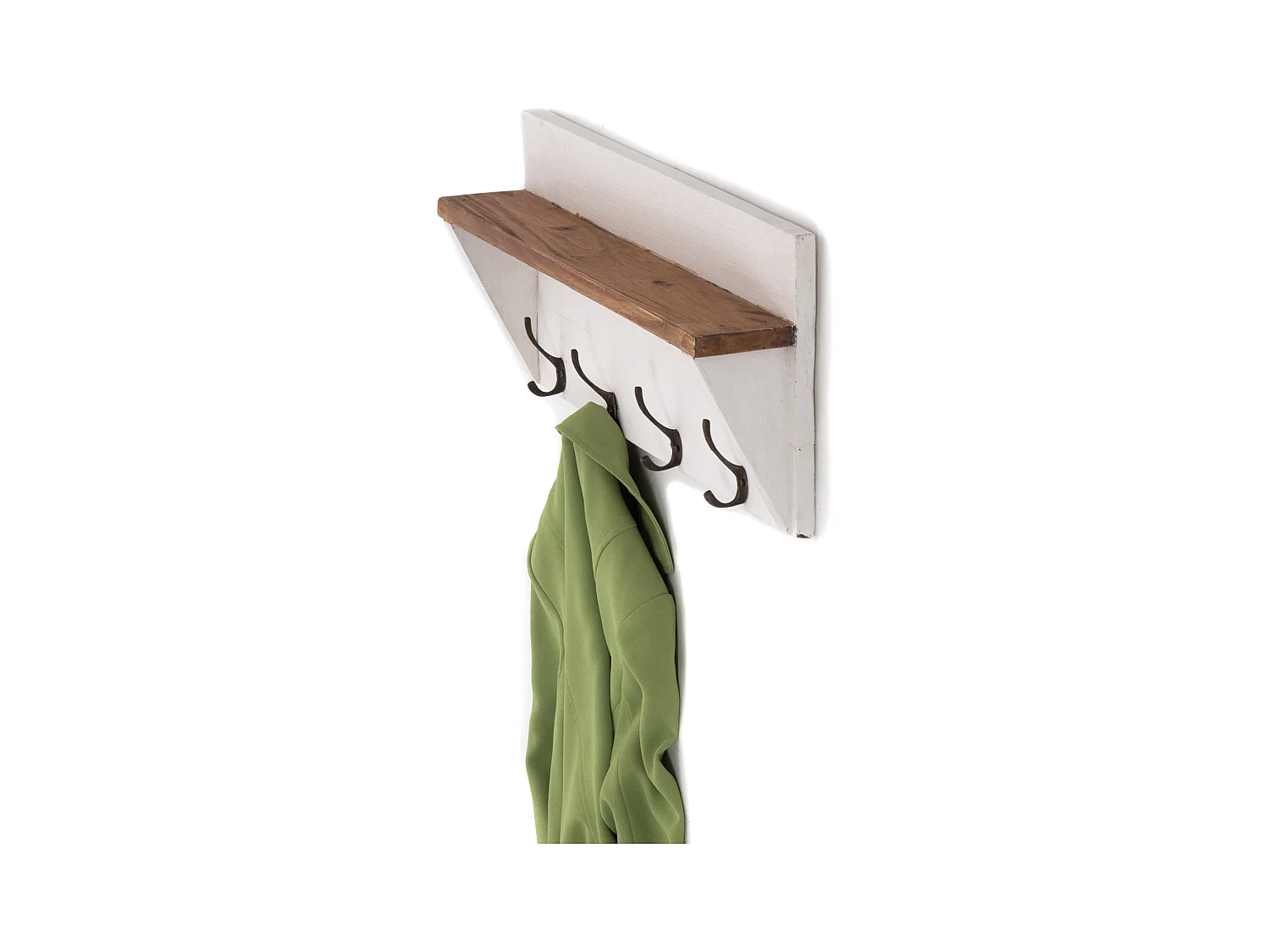 PORTE-MANTEAU MURAL VINTAGE Bois de recyclage, avec étagère, 8 crochets 06 weiß-landhaus