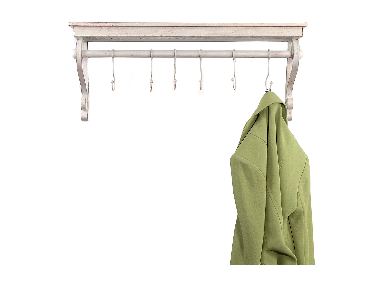 PORTE-MANTEAU MURAL LILY 6 crochets, étagère à chapeaux blanc antique