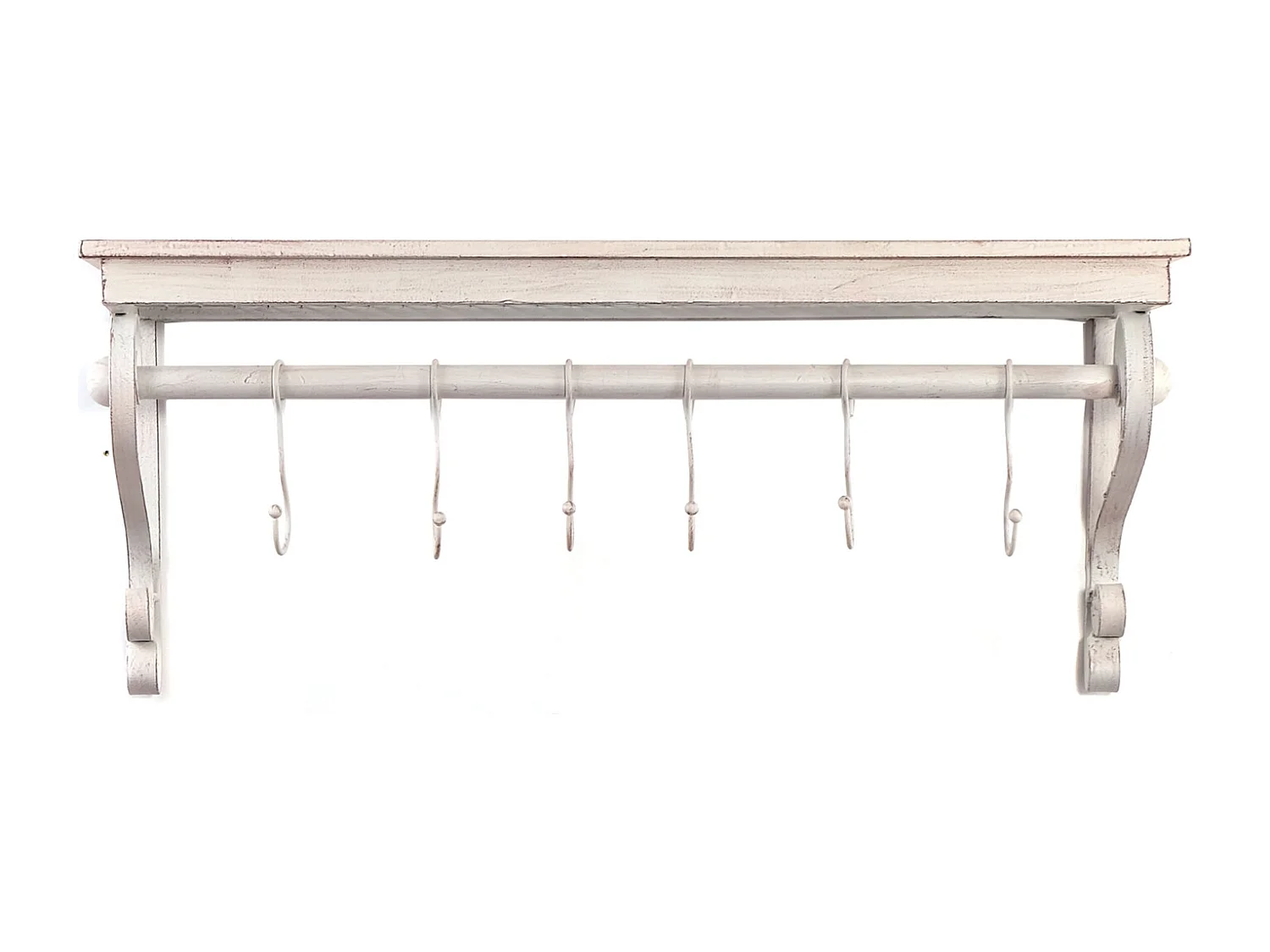 PORTE-MANTEAU MURAL LILY 6 crochets, étagère à chapeaux blanc antique