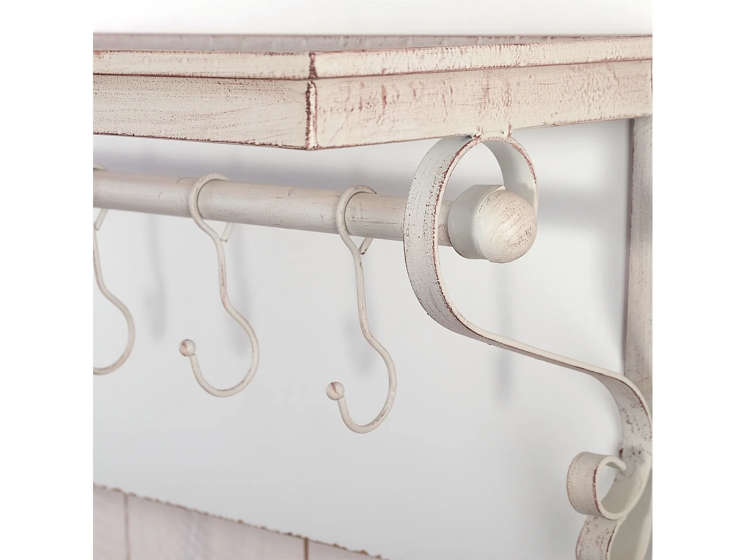 PORTE-MANTEAU MURAL LILY 6 crochets, étagère à chapeaux blanc antique