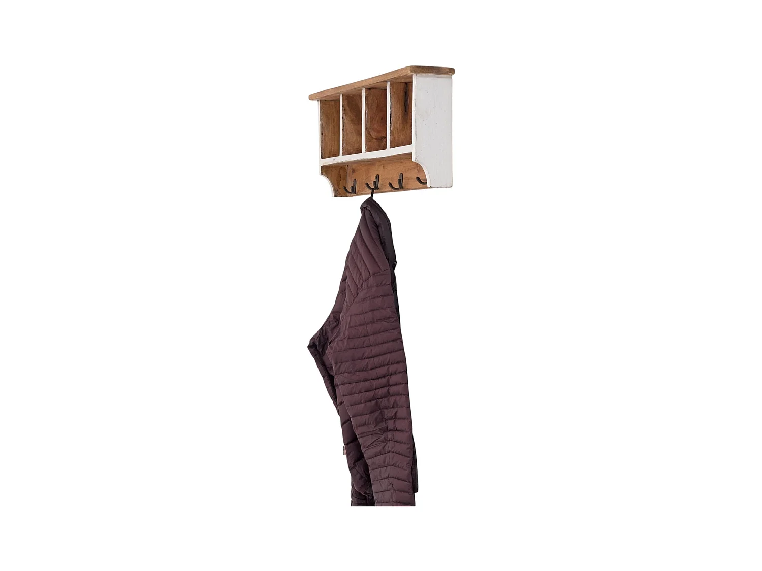 WANDGARDEROBE VINTAGE 70 Recyclingholz massiv, 4 Doppelhaken, 4 Fächer, Ablage 06 weiß-landhaus