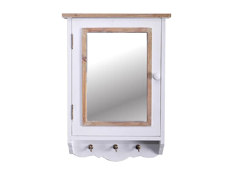 SCHLÜSSELSCHRANK PAULA mit Spiegel und 3 Haken weiß-natur