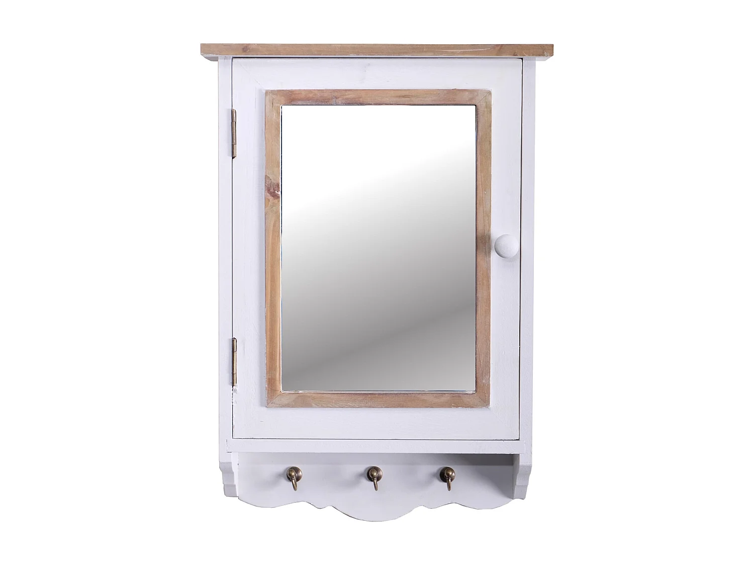 SCHLÜSSELSCHRANK PAULA mit Spiegel und 3 Haken weiß-natur