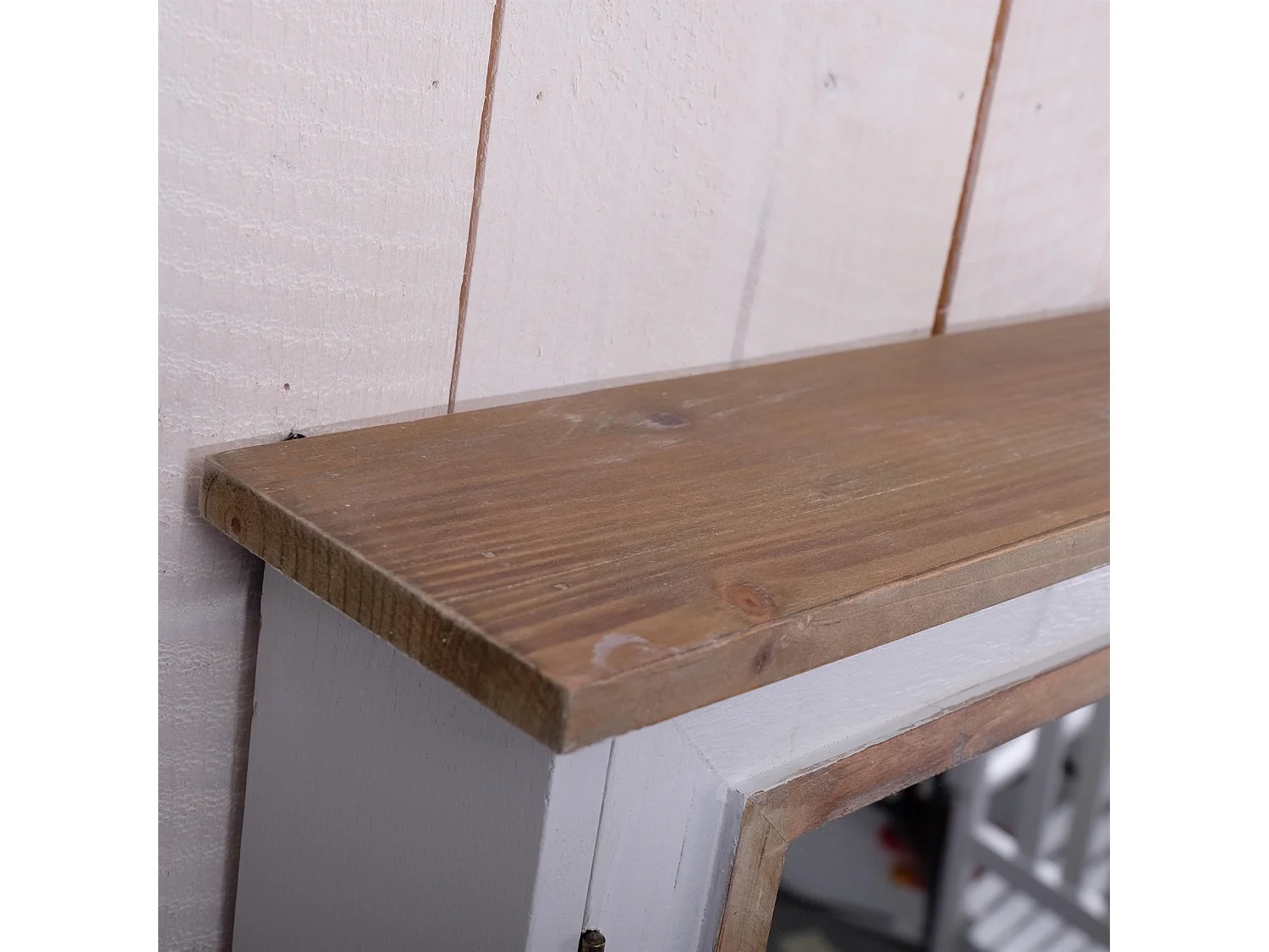 SCHLÜSSELSCHRANK PAULA mit Spiegel und 3 Haken weiß-natur