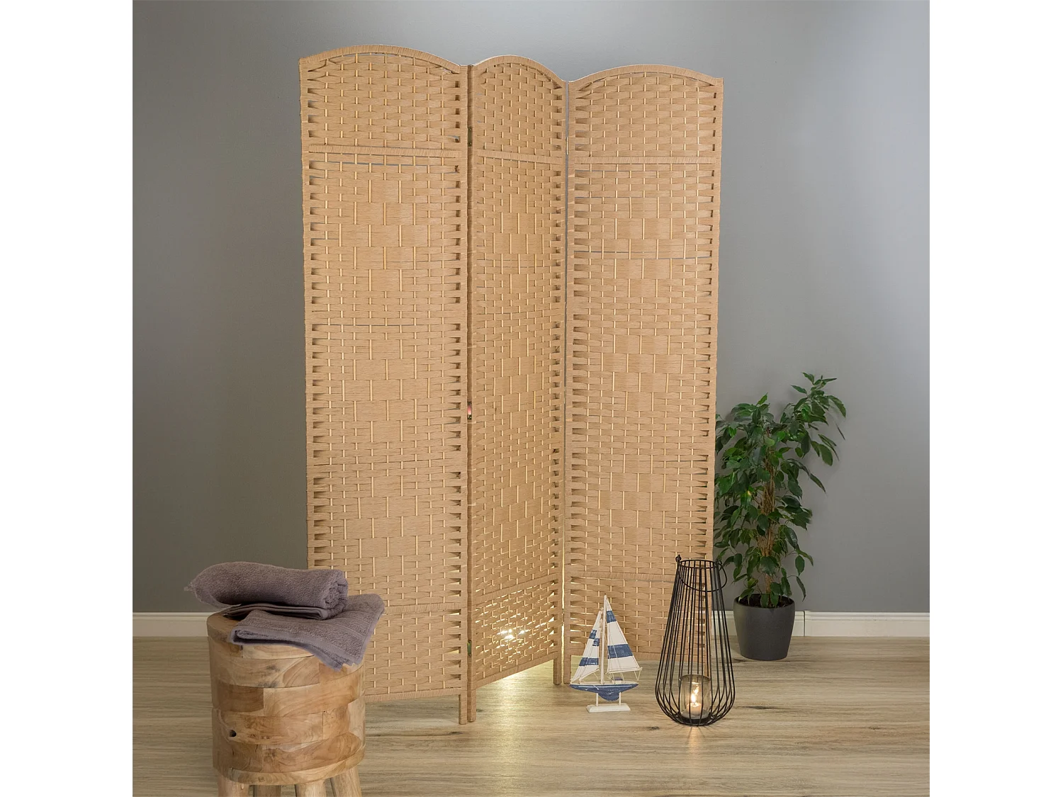 RAUMTEILER Quinn 3-tlg. 166x121 cm, Rattan-Look natur