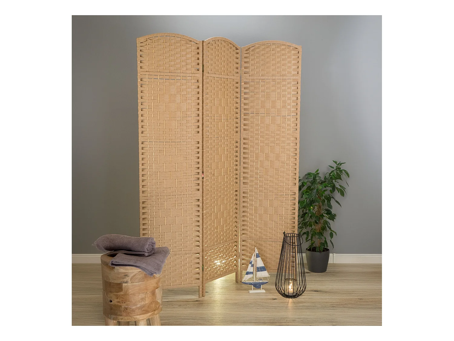 RAUMTEILER Quinn 3-tlg. 166x121 cm, Rattan-Look natur