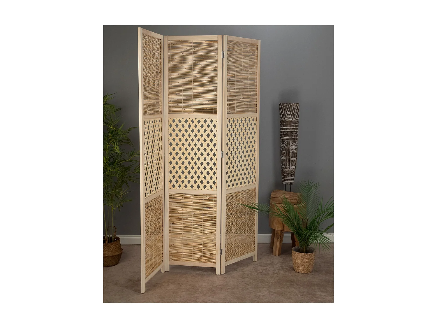 PARAVENT Ensemble d'ambiance 3 pièces. Bambou natur