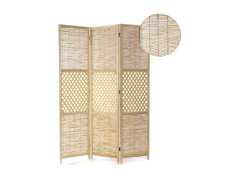 PARAVENT Ensemble d'ambiance 3 pièces. Bambou natur