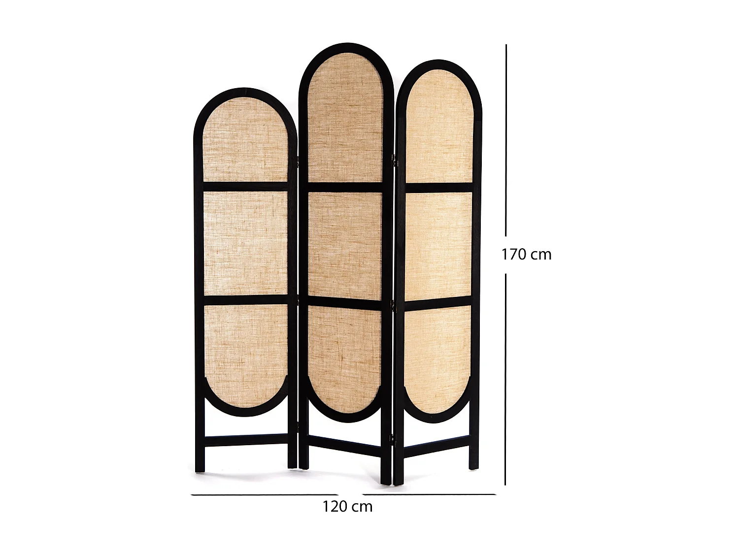 RAUMTEILER  Arco 3-tlg.  Leinen, Holz schwarz-natur