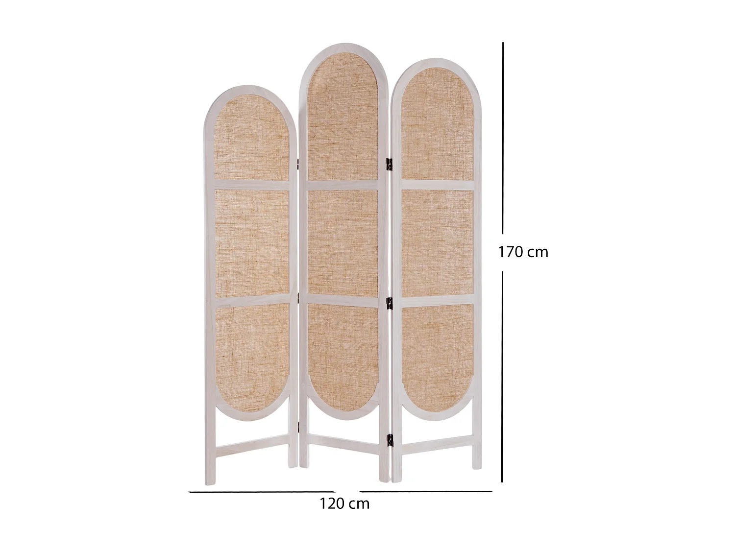 PARAVENT Arco 3 pièces. Lin, bois weiß-natur