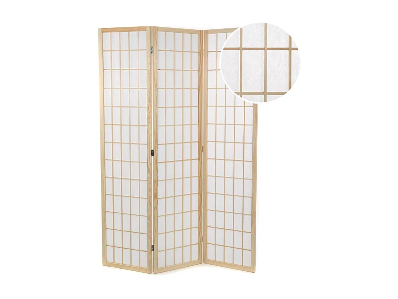 PARAVENT Canva 3 pièces. Bois, papier de riz