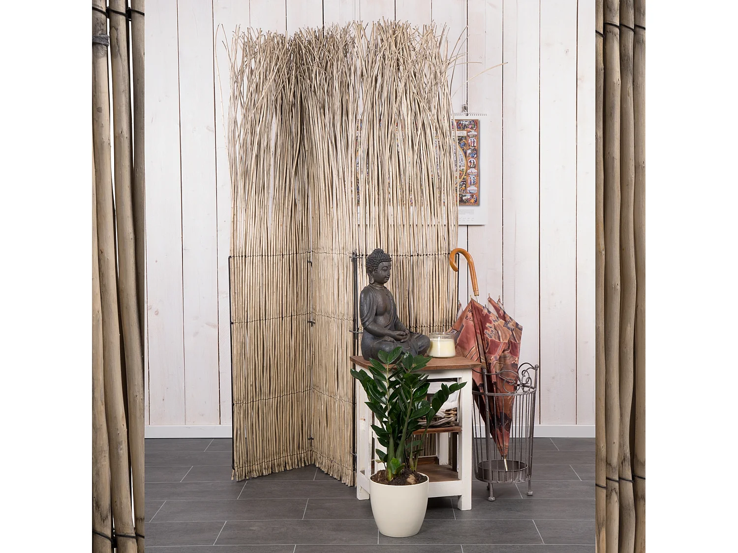 PARAVENT Nature 3-tlg. Weidenzweige grau