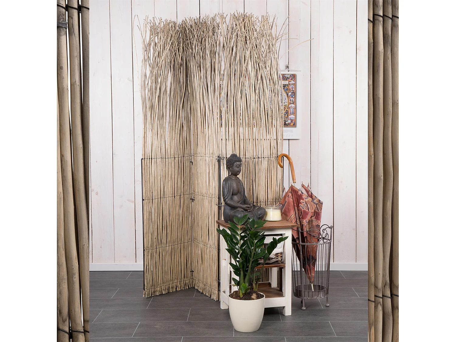 PARAVENT Nature 3-tlg. Weidenzweige grau