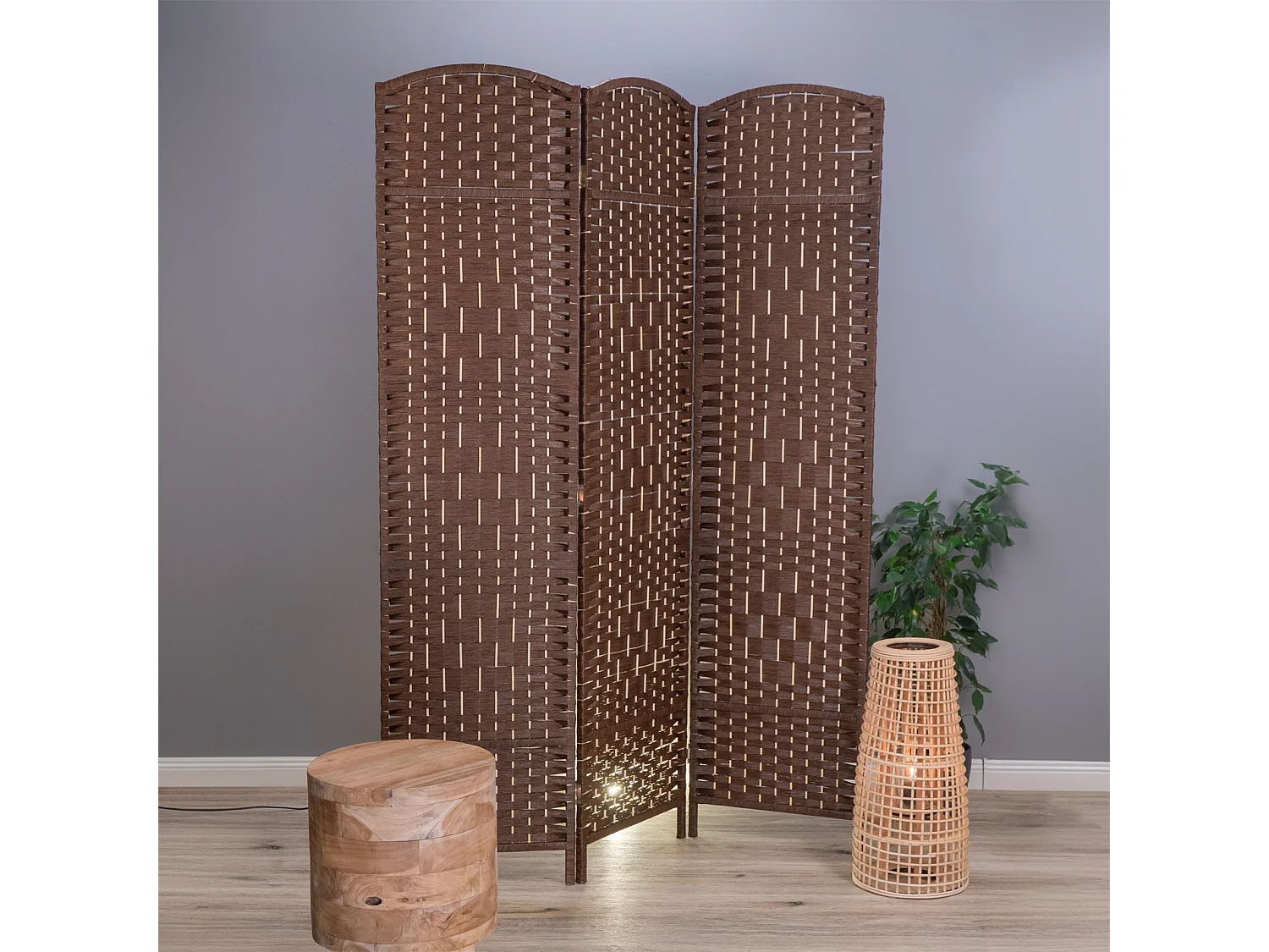 RAUMTEILER Quinn 3-tlg. 166x121 cm, Rattan-Look hellbraun