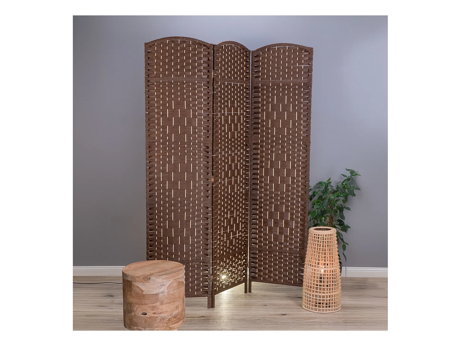 RAUMTEILER Quinn 3-tlg. 166x121 cm, Rattan-Look hellbraun