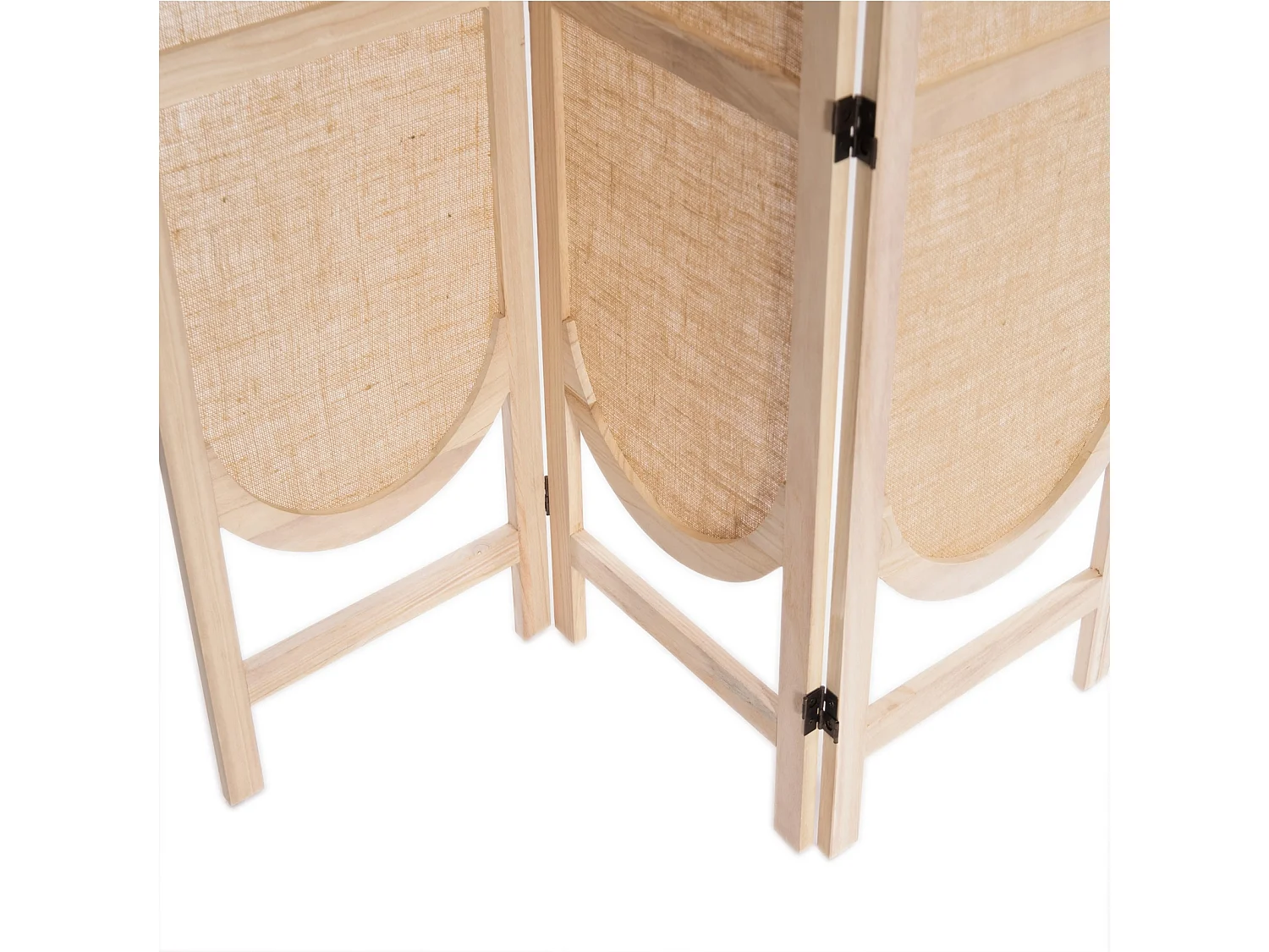 PARAVENT Arco 3 pièces. Lin, bois braun-natur