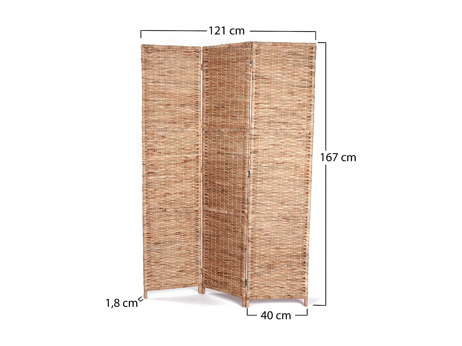 PARAVENT Marlon 3 pièces. 166x121 cm, jacinthe d'eau, pliable couleurs naturelles