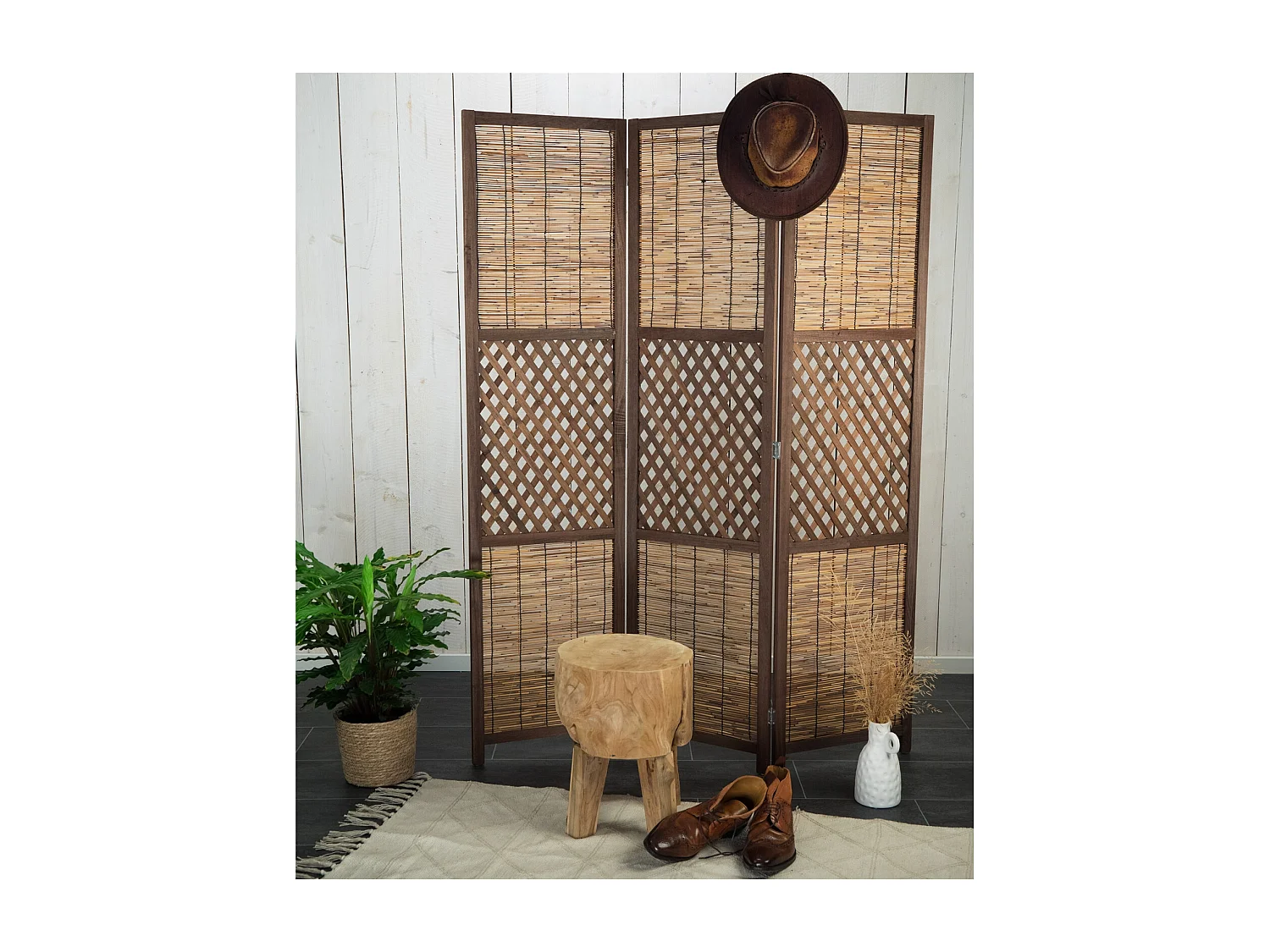 PARAVENT Ensemble d'ambiance 3 pièces. Bambou braun